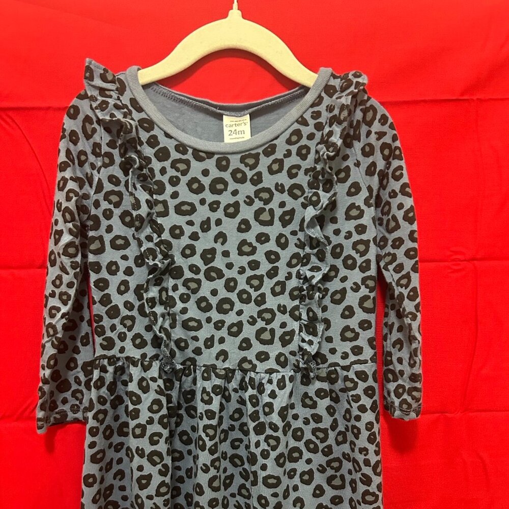 Carter's girl's blue ruffled leopard print dress, 24 months